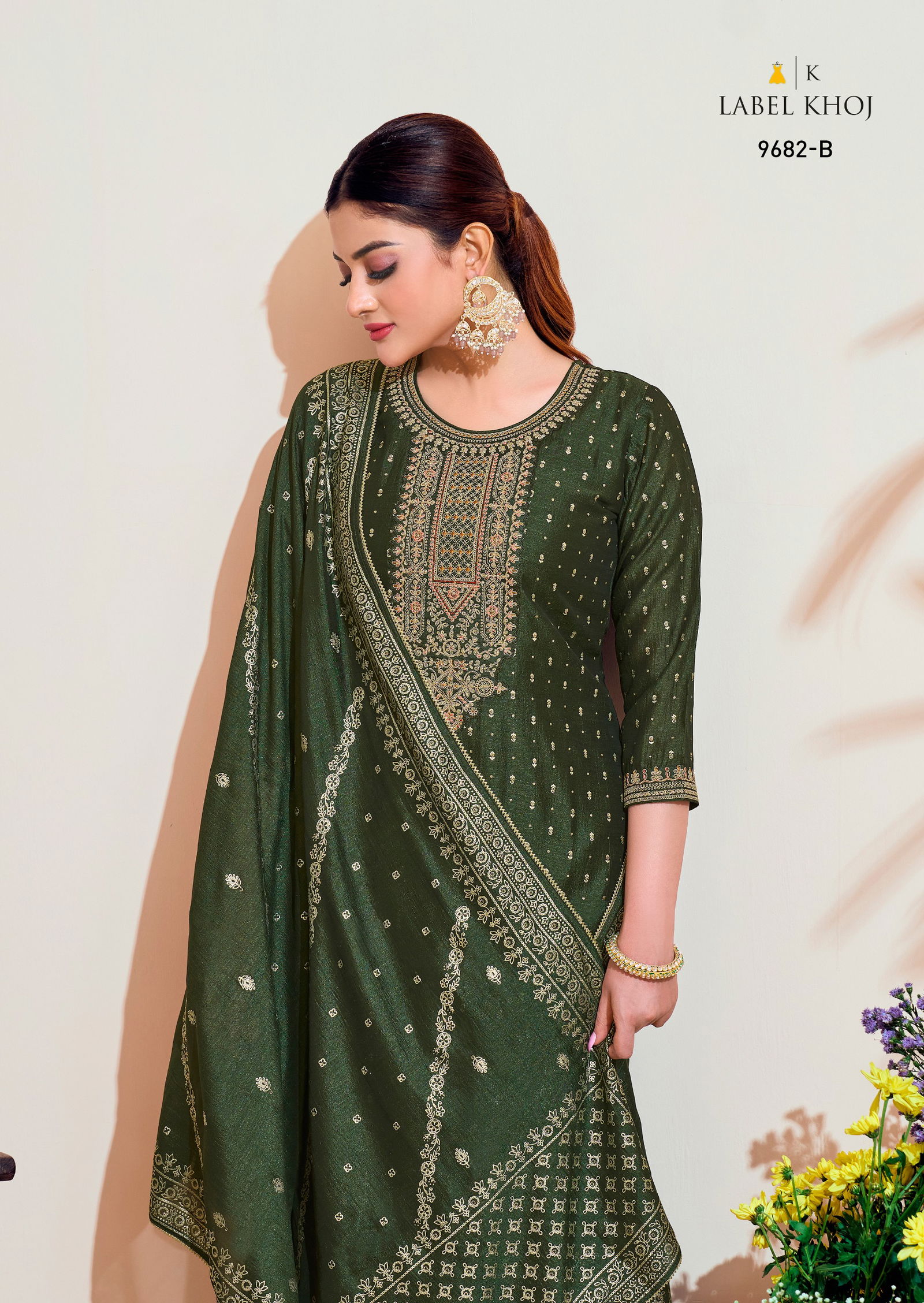 Label Khoj 9682 A To 9684 B Embroidery Vichitra Silk Designer Readymade Suits Wholesale Shop In Surat